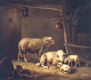 Schafe in einer Scheune von Eugene Joseph Verboeckhoven