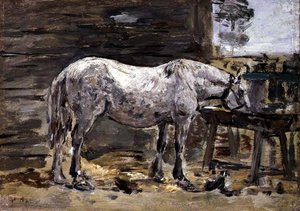 Ein Pferd trinkt, ca. 1885-90 von Eugene Louis Boudin