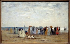 Badende am Strand von Trouville, Calvados. Gemälde von Eugene Louis Boudin (1824-1898)