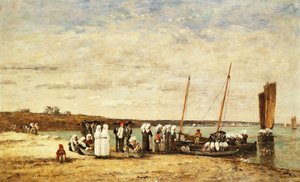 Fischerfrauen steigen in Plougastel aus, 1870
