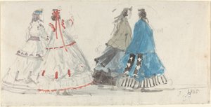 Vier Damen in Krinolinen, die in Trouville spazieren von Eugene Louis Boudin