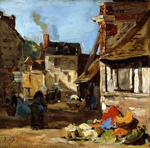 Honfleur, Marktplatz Saint-Catherine, 1867-1870 von Eugene Louis Boudin