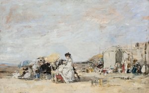 Dame in Weiß am Strand von Trouville