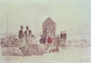 Menschen am Strand von Deauville, 1867
