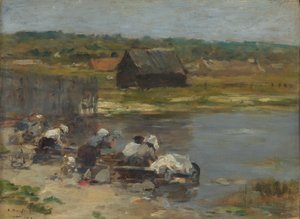 Wäscherinnen am Teichrand von Eugene Louis Boudin