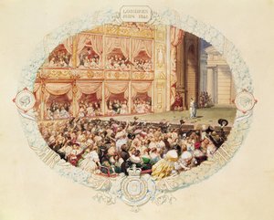 Innenansicht des Theaters Ihrer Majestät, Ende der Saison 1841 - Abschied von Mlle Rachel