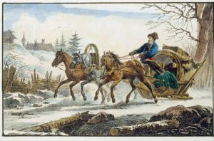 Pferdeschlitten mit Reisenden (Troika Kibitka)