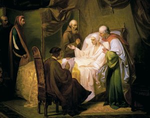 Dante Alighieri (1265-1321) auf seinem Sterbebett von Eugenio Moretti Larese
