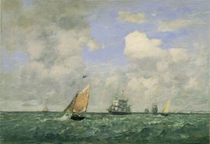 Schiffe und Segelboote verlassen Le Havre
