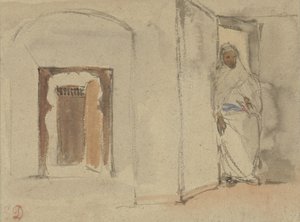 Araber vor der Tür seines Hauses von Eugène Delacroix