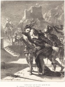 Hamlet möchte dem Geist seines Vaters folgen (Akt I, Szene IV) von Eugène Delacroix