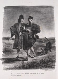 Illustrationen zu Faust: Faust, Mephistopheles und der Barbier von Eugène Delacroix