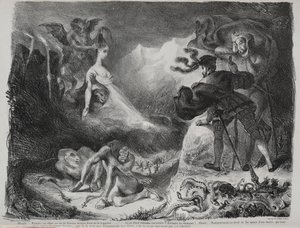 Illustrationen zu Faust: Marguerites Schatten erscheint Faust
