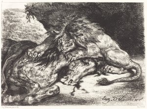 Löwe verschlingt ein Pferd, 1844
