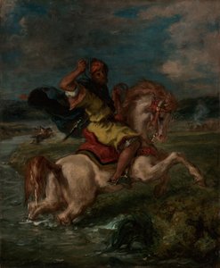 Marokkanischer Reiter überquert eine Furt von Eugène Delacroix