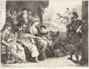 Spieler, die die Vergiftung von Hamlets Vater darstellen (Akt III, Szene II)