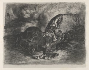 Wildes Pferd von einem Tiger gefällt, 1828 von Eugène Delacroix