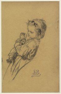 Porträt von Stéphania Maria Anna Isabella de Block-Loor, stehend mit Puppe