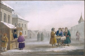 Straßentabakverkäufer im Tabakladen, 1825 von Eugéne Pluchart