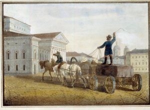 Transport von Granitblöcken auf dem Theaterplatz in Sankt Petersburg von Eugéne Pluchart