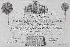 Werbung für Joseph Wilson, Schirm- und Peitschenmacher, London von European School