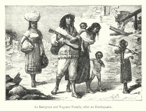Eine Auswanderer- und Vagabundenfamilie nach einem Erdbeben (Gravur) von European School