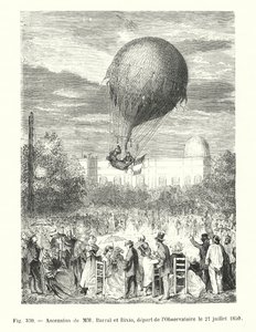 Aufstieg von MM Barral und Bixio, Abfahrt vom Observatorium am 27. Juli 1850 (Stich) von European School