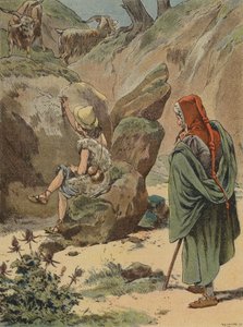 Cimabue beobachtet den jungen Giotto, wie er eine Ziege auf einen Felsen zeichnet von European School