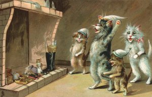 Komische Katzen, die auf ihre Weihnachtsgeschenke warten von European School