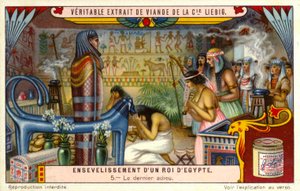 Letzter Abschied von einem toten ägyptischen Pharao in seinem Grab (Chromolithografie)