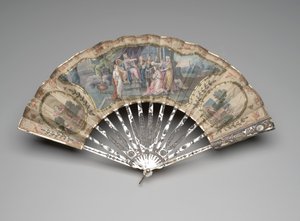 Faltfächer mit einem alttestamentlichen Motiv, möglicherweise Adonija vor Salomo, ca. 1770er Jahre (Mischtechnik)