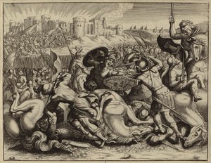 Josua und die Israeliten erobern und verbrennen die Stadt Ai (Gravur) von European School