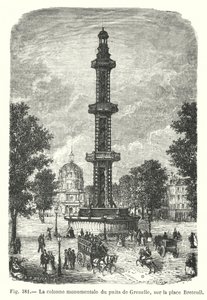 Die monumentale Säule des Brunnens von Grenelle auf dem Breteuil-Platz (Gravur) von European School