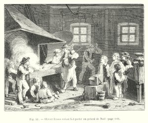 Olivier Evans als Kind zündet einen Weihnachtsknaller (Stich) von European School