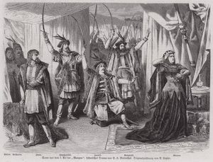 Szene aus dem dritten Akt des historischen Dramas Maryna von Salomon Hermann Mosenthal von European School