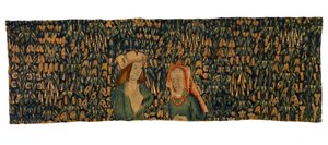 Mille-fleurs-Wandteppichfragment, Darstellung eines Paares
