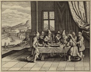 Die Israeliten werden von Gott befohlen, das Paschalamm zu essen (Gravur) von European School