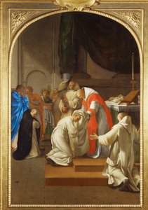 Der heilige Bruno gibt mehreren Personen das Ordensgewand von Eustache (studio of) Le Sueur