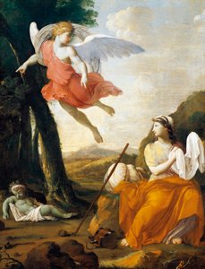Hagar und Ismael von einem Engel gerettet, von Eustache Le Sueur (1616-1655)