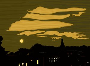 Wolken, Mond und Park vom Dach