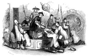 Verteilung von Korn an die Menschen während einer Hungersnot, 1847