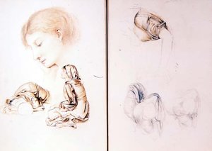 Sechs Studien weiblicher Modelle, zwei Seiten aus einem Skizzenbuch des Künstlers von Evelyn De Morgan