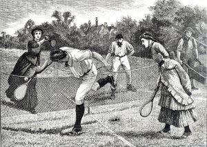 Gravur, die ein freundliches Doppel-Tennismatch darstellt von Everard Hopkins