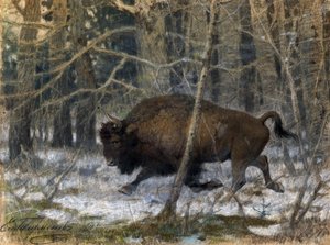 "Der Wald-Bison" Pastellmalerei von Evgeny Alexandrovich Tichmenev (Tikhmenev) (1869-1934) 1910 Privatbesitz
