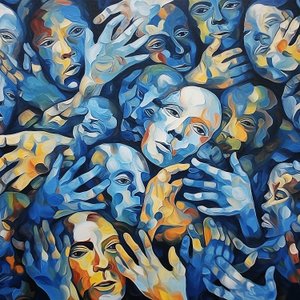 Eine Menge Gesichter auf Leinwand, zeitgenössische Wandkunst