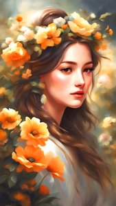 Eine Frau mit Blumen in einer schönen Landschaft von F. Abderrahim