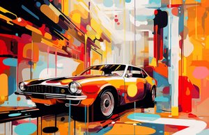 Abstraktes altes amerikanisches Auto, Gemälde, Jugendzimmerdekoration, Wandkunstdrucke von F. Abderrahim