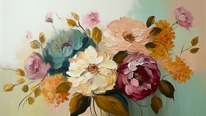 Abstrakte Vintage-Blumenmalerei von F. Abderrahim