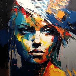 Abstraktes schönes Mädchenbild mit blauen Augen, Wohnzimmerwanddekoration
