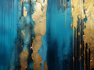 Abstrakt in Gold und Blau, moderne Wandkunst von F. Abderrahim